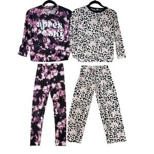Pixie Lane Pajama Set Girls 8 Purple Leopard Tie Dye Apres Ski Rainbow Sleepwear